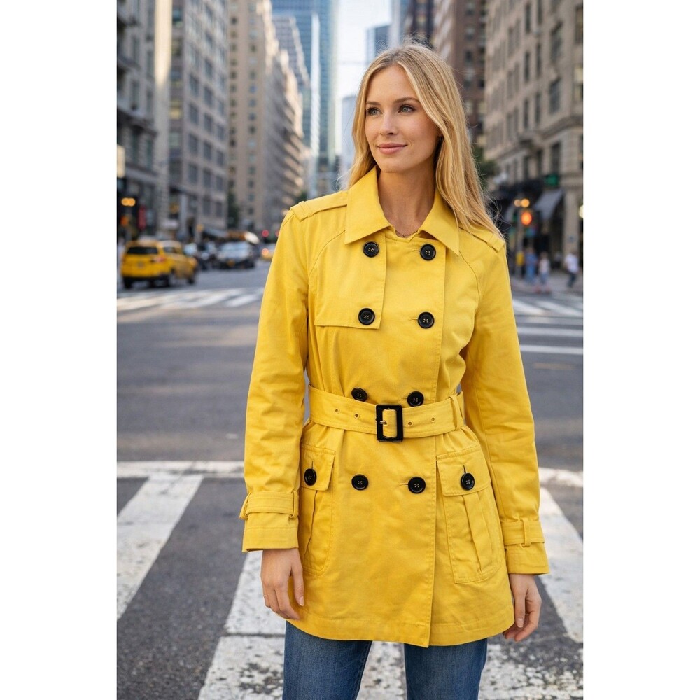 NWT Pendleton Bright Yellow City Chic Trench Coat Size 10 Double Breasted Belted